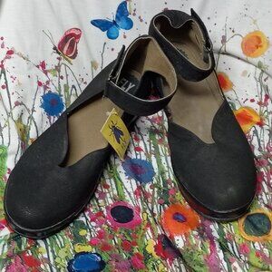 ❤️NWT FLY LONDON Portugal Balck Bana Goat Wedge Sandals Shoes 42 12